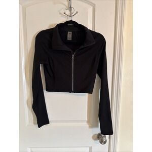 Women's Mono B Black Cropped Full Zip ActiveJacket Workout Sz Small Thumb Holes